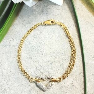 💕14KGP over Sterling 925 CZ Heart Bracelet (7.5”)💕